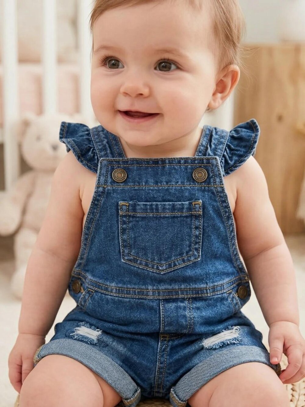 George Distressed Ruffle Denim Shortalls 3-6 Months